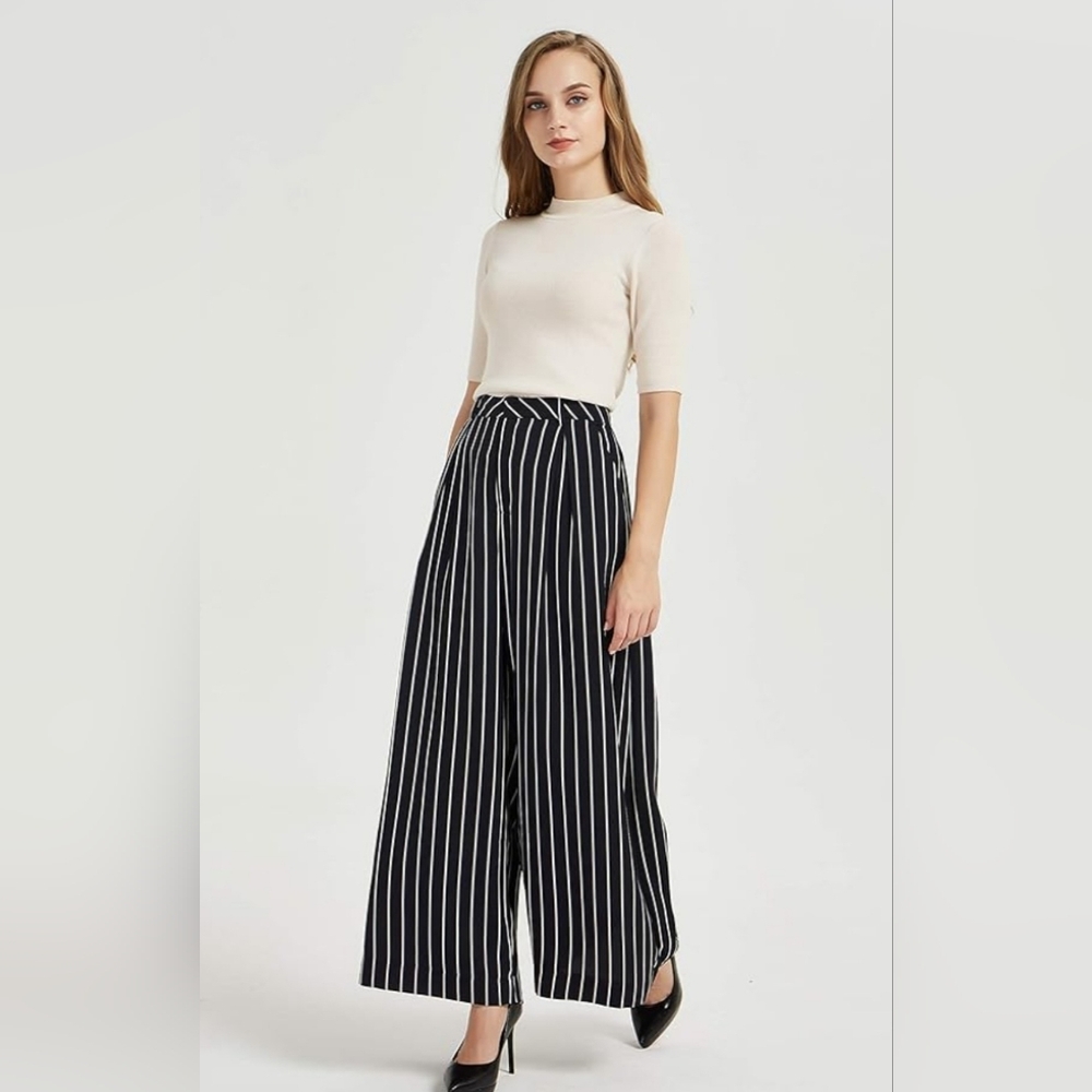 Tronjori Women High Waist Casual Wide Leg Palazzo Pants Trousers Sz XXL Short